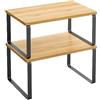 SONGMICS Scaffale Portaspezie, Set di 2 Organizzatori da Cucina Espandibili, Scaffale da Cucina Impilabile, Metallo e Legno Ingegnerizzato, Nero Inchiostro e Beige Naturale KCS02NB