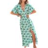 CUPSHE Maxi abito estivo da donna, stile boho, con scollo a V, mezza manica a dolman, vita imperiale, spacco laterale, prendisole per vacanze e spiaggia, Verde, XL