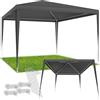 tectake® gazebo 3x3 m, impermeabile, pieghevole, struttura in acciaio, copertura con protezione UV, tendone da esterno, per fiere, spiaggia, gazebo esterno resistente, con corde e picchetti - Grigio