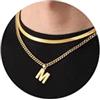 Esmoly Collana Uomo Argento Oro Nero Con Lettere A-Z 18+20 Inches 316L Acciaio Inossidabile Catena Serpente Cubana Doppia Regalo (Oro M)