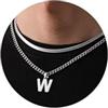 Esmoly Collana Uomo Argento Oro Nero Collana Cubana Uomo con Lettere A-Z 18+20 Inches 316L Acciaio Inossidabile Catena Serpente Cubana Catena Doppia Catena Regalo Uomo (Argento W)
