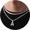 Esmoly Collana Uomo Argento Oro Nero Con Lettere A-Z 18+20 Inches - Catena Cubana in Acciaio Inossidabile 316L - Regalo (Argento A)