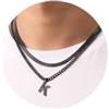Esmoly Collana Uomo Argento Oro Nero Collana Cubana Uomo con Lettere A-Z 18+20 Inches 316L Acciaio Inossidabile Catena Serpente Cubana Catena Doppia Catena Regalo Uomo (Nero K)
