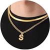 Esmoly Collana Uomo Argento Oro Nero con Lettere A-Z, Catena Cubana Serpente Doppia 18-20 Inches in 316L Acciaio Inossidabile