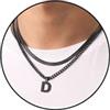 Esmoly Collana Uomo Argento Oro Nero Con Lettere A-Z 18+20 Inches 316L Acciaio Inossidabile Catena Serpente Cubana Doppia Regalo (Nero D)