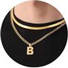Esmoly Collana Uomo Argento Oro Nero Collana Cubana Uomo con Lettere A-Z 18+20 Inches 316L Acciaio Inossidabile Catena Serpente Cubana Catena Doppia Catena Regalo Uomo (Oro B)
