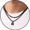 Esmoly Collana Uomo Argento Oro Nero Con Lettere A-Z 18+20 Inches 316L Acciaio Inossidabile Catena Serpente Cubana Doppia Regalo (Nero B)