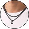 Esmoly Collana Uomo Argento Oro Nero Con Lettere A-Z 18+20 Inches 316L Acciaio Inossidabile Catena Serpente Cubana Doppia Regalo (Nero G)
