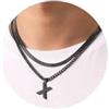 Esmoly Collana Uomo Argento Oro Nero Collana Cubana Uomo con Lettere A-Z 18+20 Inches 316L Acciaio Inossidabile Catena Serpente Cubana Catena Doppia Catena Regalo Uomo (Nero X)