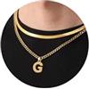 Esmoly Collana Uomo Argento Oro Nero Con Lettere A-Z 18+20 Inches 316L Acciaio Inossidabile Catena Serpente Cubana Doppia Regalo (Oro G)