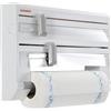 Leifheit Portarotolo da Parete Parat, 3 Rotoli con Lame Affilate | Per pellicola, alluminio e carta cucina, ricarica frontale, lame protette, 38,5 x 7 x 26,5 cm, rotoli standard