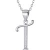Morella Collana donna argento con ciondolo lettera T argento 925 rodinato con zirconi bianchi 45 cm