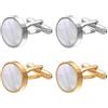 TJUSPIRIT 2 paia di gemelli da uomo in argento e oro - superficie rotonda in madreperla - elegante accessorio per affari e matrimoni