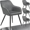 tectake® Sedie da Pranzo Effetto Velluto Trapuntato, Elegante, Imbottitura Schiuma Alta Densità, Gambe in Acciaio, Montaggio Semplice - Grigio/Nero, 4 Sedie