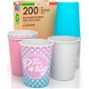 Baciato Caffè 200 Bicchieri in Carta 200ml BestpartyMix Biodegradabili Ecologici Monouso Made in Italy Asporto Bevande Calde Acqua - MIX di Colori Bianco Celeste Rosa BestParty - Prodotto e Confezionato in Italia