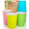 Baciato Caffè 200 Bicchieri in Carta 200ml Ecologici Biodegradabili Monouso Made in Italy Asporto Bevande Calde Acqua - MIX di Colori Verde Giallo Rosa e Celeste - Prodotto e Confezionato in Italia