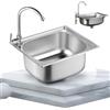 QARIDO Lavello da cucina piccolo, lavello a vasca singola in acciaio inox per installazione sottotop e incasso Scolapiatti reversibile con clip per tubi di scarico