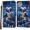 Haninsuze Cover per Samsung Galaxy A22 5G, Custodia Interno TPU Antiurto Portafoglio con Disegni [schede Fessura] [Supporto Stand] Cover Libro in PU Pelle (cuore blu)