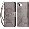 KENHONER Custodia per iPhone 17e / 16e Cover, Grigio Farfalla | Portafoglio in Pelle PU Retro, Antiurto Flip, Slot per Schede, Funzione Stand, Chiusura Magnetica