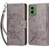 KENHONER Custodia per Motorola Moto G35 Cover, Grigio Farfalla | Portafoglio in Pelle PU Retro, Antiurto Flip, Slot per Schede, Funzione Stand, Chiusura Magnetica