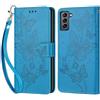 KENHONER Compatibile Cover con Samsung Galaxy S22,Cover per Samsung S22, Premium Pelle PU Portafoglio Flip Libro Custodia Cover per Galaxy S22 [Protezione Completa] - Blu Farfalla