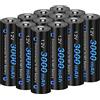 CITYORK 12 Pack 3000mAh 1.2 V AA Ni-MH Batterie ricaricabili per luci solari con custodia