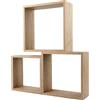 H HANSEL HOME Set di 3 Mensole a Cubo Quadrato da Muro Decorativo Colore Rovere, Mensole da Parete Fissaggio Invisibile 30/27/24 cm