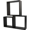 H HANSEL HOME Set di 3 Mensole a Cubo Quadrato da Muro Decorativo Colore Nero, Mensole da Parete Fissaggio Invisibile 30/27/24 cm