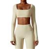 Zesoyne Camicie da palestra da donna a maniche lunghe, slim fit, per sport, fitness, crop top con foro per il pollice, per donna imbottito per yoga, A-Nero, S