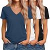 Riyiper Set da 3 T-Shirt Donna col V Maniche Corte Estive Casual Slim Fit Basic, Adatte alla Primavera(L,Nero, Bianco, Blu Nebbia)