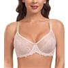 Curyon Reggiseno per Donne Taglie Forti in Pizzo Trasparente Senza Imbottitura Classico Sexy per Tutti i Giorni Beige 3D