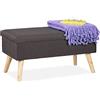 Relaxdays Panca con Contenitore, Panchetta Imbottita Moderna, Gambe in Legno, Stoffa HLP 39 x 77 x 39 cm, Grigio Scuro