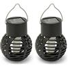 Velamp Lanterna Solare a Sospensione con Effetto Fiamma - LED Flame, Ricarica Automatica al Tramonto, IP44, Nero - Decorazione Scenica senza Fili per Giardino, Terrazzo, Balcone (Confezione da 2)