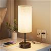 UPXNBOR Lampada da Comodino Touch con Porte di Ricarica USB-A e USB-C, Dimmerabile a 3 Livelli, Paralume in Tessuto di Lino, Piccola Lampada da Tavolo, con Cavo da 1,5 m, Nero(Lampadina E27 Inclusa)