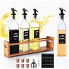 SAEIV Bottiglia per Olio 4x500ml con Portabottiglie Bambù Giallo Caldo, Dosatore Olio Vetro Borosilicato Alto, Oliera Salvagoccia Porta Olio Bottiglia Olio Bottiglie per Olio con Accessori Completi