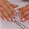 Aribliseza unghie adesive, 24 pezzi French Tip Press On Nails & Medium Pink False Nails, design 3D con fiocco e glitter diamantato, unghie finte riutilizzabili e lucenti per donne