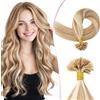 SEGO Extension Capelli Veri Cheratina 35 cm 25 Ciocche Extension Charatina Capelli Umani Remy Lisci Extension Cheratina Capelli Veri 25g #12/613 Marrone Oro mix Biondo Chiarissimo
