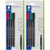 STAEDTLER Triplus 334-S BK4 - Fineliner triangolare, con punta in metallo, circa 0,3 mm, in 97% riciclato, prodotto in Germania, set da 4 pezzi in blister, colori assortiti, 334-S (Confezione da 2)