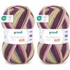 120 Gründl Big Mamma Print - lana XXL per lavorare a maglia, lana grossa, gomitolo grande 400 g / 1040 m, gradiente di lana in 100% poliacrilico - Malva-Nudo-Lime-Grigio-Verde (Confezione da 2)