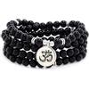 oasymala Ciondolo con simbolo yoga 108 Bracciale o collana da meditazione con perline di Mala per uomo o donna (Agata nera (Black Agate))