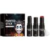 CreMHHate Trucco per il viso di Halloween, bianco, nero, rosso, kit per il trucco del viso, con teschio, set per il viso