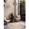 Ted Baker Tappeto rotondo in tessuto piatto, adatto per esterni, facile da pulire, per soggiorno, terrazza, sala da pranzo, balcone, colore bianco, diametro 160 cm