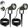 LASONAS Illuminazione da giardino con faretto a LED da 5 W con picchetto e sensore crepuscolare, illuminazione da giardino impermeabile IP65 bianco caldo 3000 K per vialetti, alberi, stagni (2 pezzi)