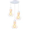 iDEGU 3 Luci Lampadario a Sospensione Vintage Industriale, Lampada da Soffitto in Legno e Metallo Bianco Gabbia Geometrica 16cm Retro Lampada a Sospensione Interni per Camera da Letto Cucina (Piatto)