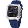 TICKEEN Orologio da Uomo Orologio Sportivo Digitale Orologi Rettangolari Orologi Impermeabili con Allarme/conto Alla Rovescia/Cronometro/Luce/Militare Orologio da Polso Multifunzionale (Argento-Blu)