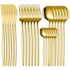 BSDLZCH Set di posate in acciaio inox, 24 pezzi, per 6 persone, con cucchiaio, coltello e forchetta, lavabile in lavastoviglie, facile da pulire, lucidato a specchio (oro/700 g/piccolo e compatto)