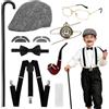 BTHRORO Costume da Vecchio per Bambini Costume da Nonno di Halloween Travestimento Carnival Bambino Cappello Bastone da Passeggio Bretelle Papillon Orologio da Taschino Occhiali Baffi Accessori per Cosplay