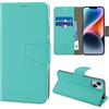 N NEWTOP Cover Compatibile con Apple iPhone 14 PLUS, HQ Lateral Custodia Libro Flip Chiusura Magnetica Portafoglio Simil Pelle Stand Protezione Completa Case TPU Anti Urto (Turchese)