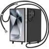 AOMYKE Cover per Samsung Galaxy S24 Ultra con Cordino, Custodia con Laccio Collana Tracolla Collo Liquido Silicone Antiurto TPU Antiurto AntiGraffio Case - Nero