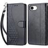 KENHONER Custodia per iPhone 17e / 16e Cover, Nero 3D | Portafoglio in Pelle PU Retro, Antiurto Flip, Slot per Schede, Funzione Stand, Chiusura Magnetica